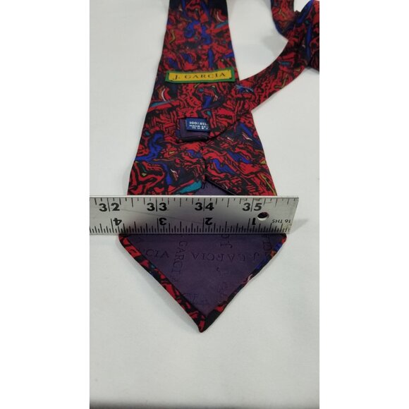 J. Garcia Mens Necktie Abstract Red Blue Silk Tie Hand Sewn In USA - Picture 7 of 8